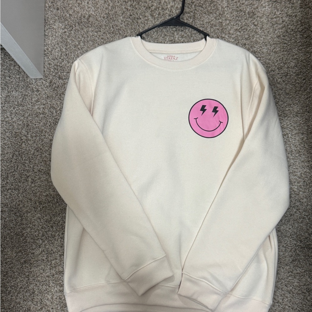 Cream Sweatshirt with Pink Smiley Face
